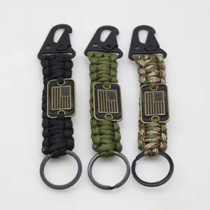 Outdoor survival paracord keychain with carabiner, tactical camping tactical gear key ring.