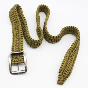 Military green paracord belt, durable 7-core handmade woven outdoor survival tactical strap.