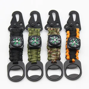 Portachiavi in Paracord da Esterno Con Fibbia a Becco d'Aquila Bussola di Sopravvivenza Apribottiglie Moschettone Multifunzionale