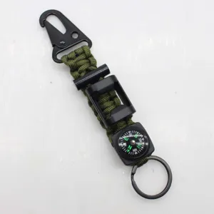 Multi Functional Outdoor Survival Paracord Keychain Braided Carabiner Survival Rope Key Ring Camping Gear