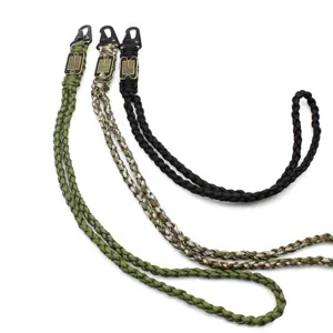 Outdoor paracord lanyard set with metal snap hooks, durable survival braided rope necklace.