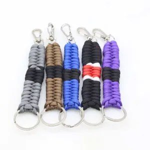 Handmade paracord keychain with metal ring, durable braided outdoor utility key ring for daily use.