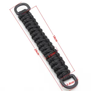 Black paracord braided handle strap for bags, backpacks, outdoor luggage accessories.