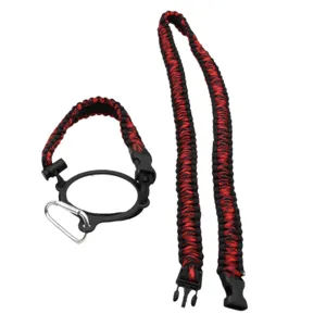 Λαβή και ιμάντας μπουκαλιού νερού paracord, λεπτομέρεια κόκκινο μαύρο.