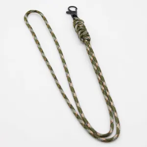 Handmade camouflage paracord lanyard with metal clasp for securing keys ID card or phone