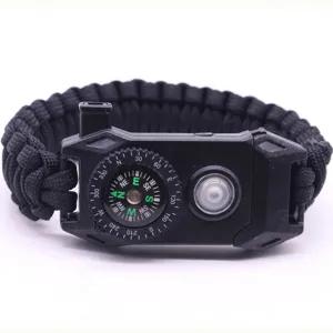 Overlevingsparacord armband met kompas en LED-licht, multifunctioneel outdoorgereedschap.