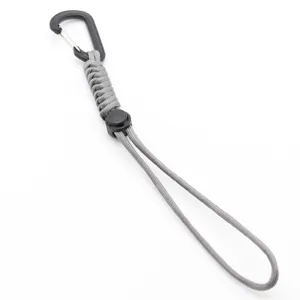 Outdoor tactical paracord keychain with carabiner, durable braided rope for camping and keys.