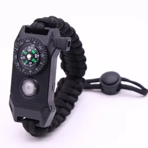 Multifunctional Outdoor Survival Paracord Bracelet With LED Light Compass Whistle Nylon Camping Hiking Gear