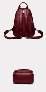 Detailed view of the red soft leather women backpack showing back and bottom design.