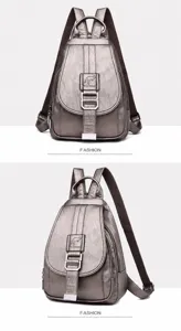 Casual women's soft leather backpack in bronze color with a large daily capacity.