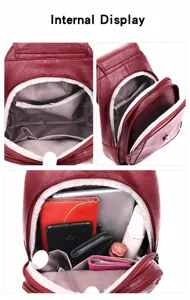 Women casual soft leather backpack interior pocket display multi compartment design bag