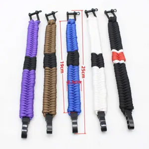 Outdoor survival 7-core paracord woven bracelet detail view with alloy buckle and size specs.