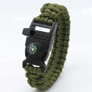 Paracord Survival Bracelet Outdoor Multi-Function Woven Rope with Compass and Whistle