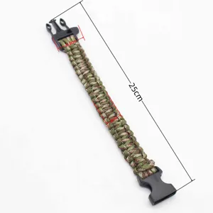Survival paracord bracelet with whistle and plastic buckle, outdoor emergency gear 25cm
