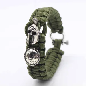 Spartan Warrior Paracord Survival Bracelet Outdoor Emergency Woven Hand Rope Alloy Helmet Shield Charm Jewelry For Men Women