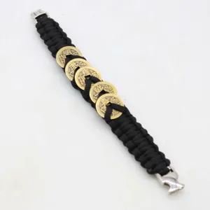 Bracelet en paracorde noire entrelacé de pièces de monnaie chinoises anciennes, accessoire tendance.