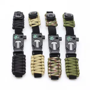 Hand Woven Outdoor Multifunctional Paracord Survival Bracelet With Compass Survival Gear For Hiking Camping Unisex
