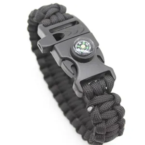 Multifunctional Paracord Survival Bracelet Outdoor Emergency Wrist Rope Woven Bracelet with Compass Whistle for Camping Men
