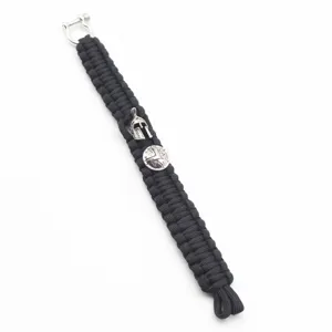 Paracord survival bracelet featuring a Spartan helmet charm and metal shackle clasp.