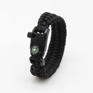 Multifunctional Paracord Survival Bracelet Outdoor Tactical Wristband With Compass Whistle Polyester Survival Gear