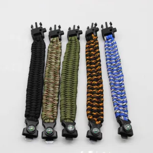 Outdoor multi-functional survival paracord bracelet with compass, 7-core rope gear.