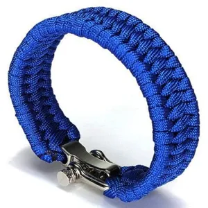 Blaues Paracord Überlebensarmband mit Zinklegierung Schäkel für Outdoor Camping und Wandern.