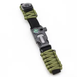 Outdoor survival paracord bracelet with compass and multi-function buckle detail view