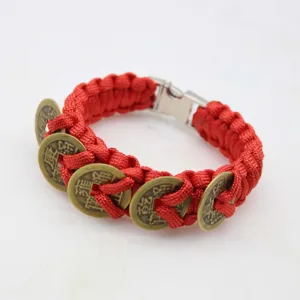 Bracelet Tressé Fait Main Paracord Cinq Pièces d'Empereur Hommes Femmes Style Vintage Corde Bijoux