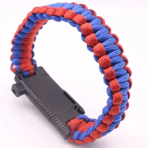 Outdoor survival paracord bracelet with black plastic buckle for camping and hiking adventures main view.
