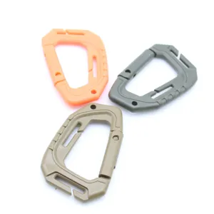 Outdoor tactical plastic D-ring carabiner, durable backpack hanging buckle, 3 colors set.