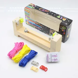 Paracord bracelet DIY wooden jig weaving tool set with colorful cords and plastic buckles.