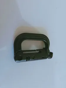Black plastic outdoor carabiner hook accessory, durable lightweight buckle for camping gear.