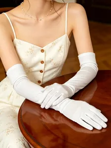53cm long white stretch spandex opera gloves for vintage evening dress wedding photography