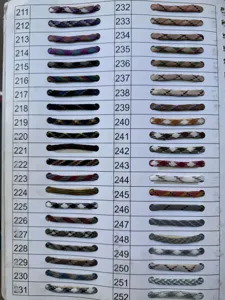 Paracord color swatch card showing various patterns and shades from 211 to 252 for custom selection.