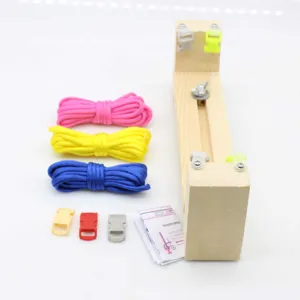 Paracord weaving jig kit with multi-color ropes and buckles for DIY handmade bracelets.