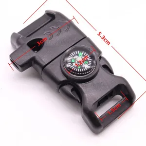 Fibbia laterale in plastica con bussola integrata per braccialetti di sopravvivenza.