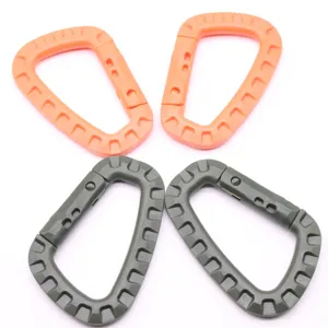 Plastic carabiner D-ring clip set for tactical backpack, hiking, camping and outdoor gear.