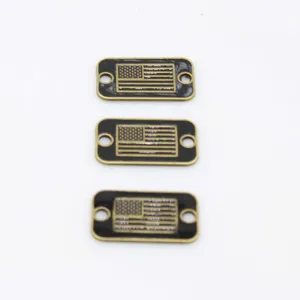 Metall USA Flagge Schildchen fuer Paracord Armband, Bronzefarbene Emaillierte Metall Zubehoer.