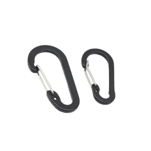 Black aluminum alloy wire gate carabiner set, durable outdoor climbing spring snap hook.
