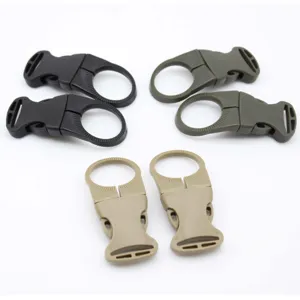 Outdoor tactical backpack bottle buckle, durable plastic webbing clip holder for water bottles.
