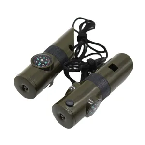 Sifflet de survie extérieur 7 en 1 avec lumière LED, boussole et thermomètre pour rando.