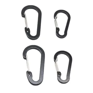 Set of 4 black aluminum wire gate carabiners, lightweight spring clips for outdoor camping