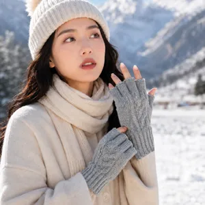 Winter Warm Knit Fingerless Gloves For Men And Women Cable Knit Touch Screen Half Finger Writing Typing Gloves