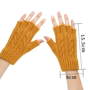 Warm knit fingerless gloves for women and men, winter thermal half finger hand warmers.