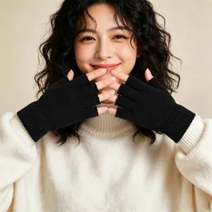 Winter warme Woll-Fingerless-Strickhandschuhe für Damen und Herren, stilvoll und gemütlich.