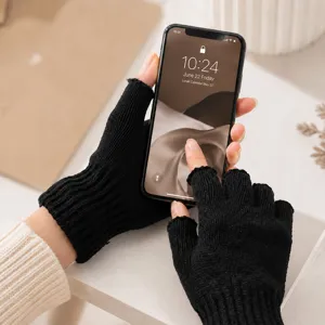 Winter warme halbfinger Strickhandschuhe fuer Damen und Herren, Touchscreen Handschuhe.