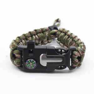 Durable outdoor survival paracord bracelet with compass and metal multi tool buckle