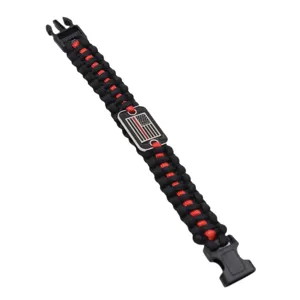 Black Red Paracord Survival Bracelet with Thin Red Line Flag Metal Tag Outdoor Gear