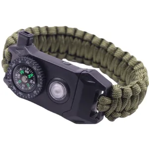 Multifunctionele Outdoor Survival Paracord Armband Met LED Licht Kompas Vuursteen Noodarmband Voor Kamperen Wandelen