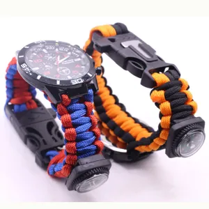 Outdoor survival paracord watch multi-function compass watch bracelet for camping hiking